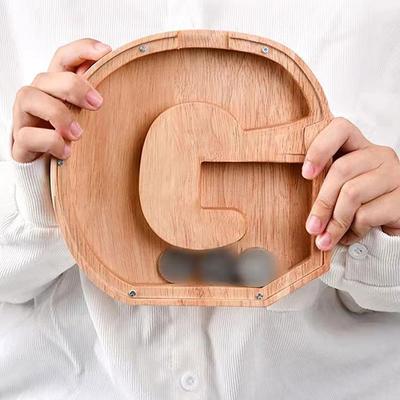 26  Alphabet Moneybox Coin Money Piggy Bank Wooden Letter Saving Box Desktop Ornament Home Decor Crafts For Kids