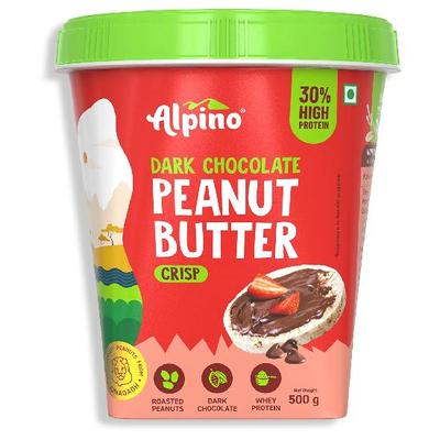 Alpino High Protein Dark Chocolate Arašídové máslo Crisp 500 G | 30% vysoký obsah bílkovin | Vyrobeno z pražených arašídů, hrachového proteinu a hořké čokolády