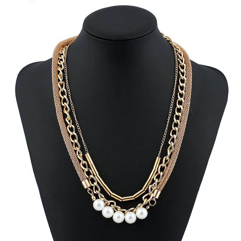 Pearl Layered Necklace For Women With Geometric Design And Water Wave Chain For Gifts And Travel