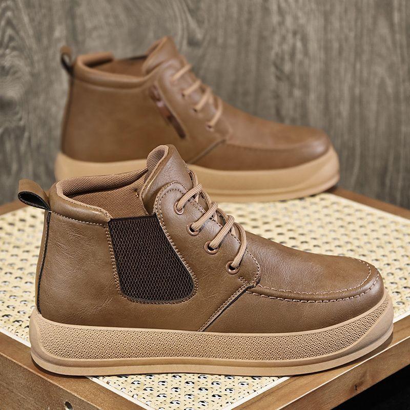 Man Casual Chelsea Boots High Top Thick Sole Leather Shoes Men Water Proof In Promotion Cowhide Quality Fashion Adults Retro New