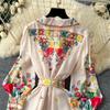 France Elegant Vintage Luxury Evening Dress Women Print  Button Long Party Dress Female Casual Chic Holiday Clothing