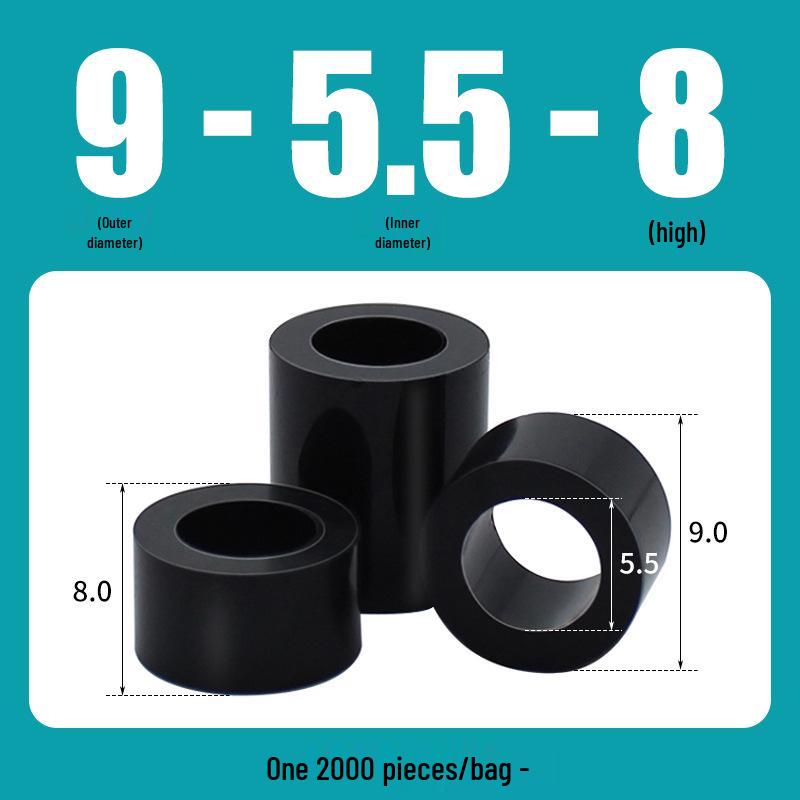 M5 Black Washer Hollow Pass-Through ABS Gasket Spacer, PC Board Isolation, Round Hole Sleeve Insulation Support Post.