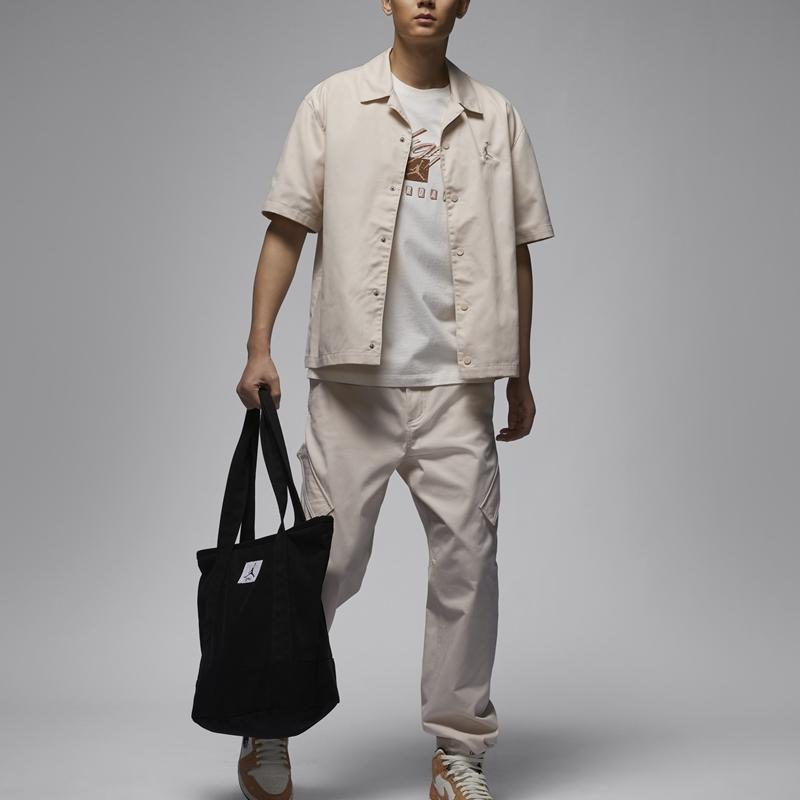 Jordan Essentials Embroidered Logo Retro Casual Single-Breasted Soft Collar Short Sleeve Shirt Men Tops Khaki FN4626-203