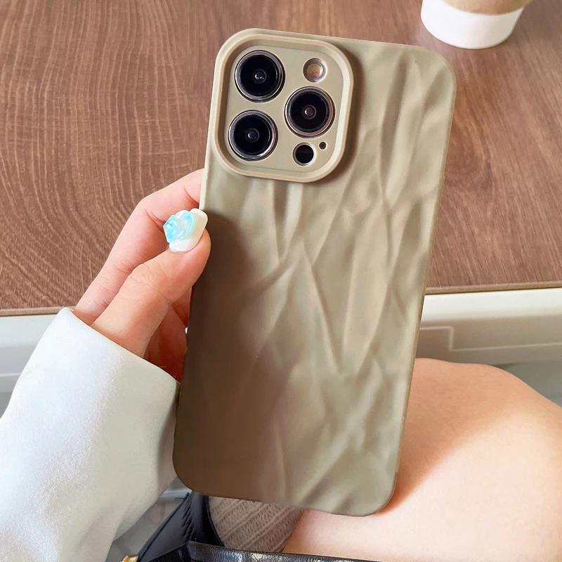 Soft Fold Pattern Phone Case For iPhone 13 12 11 14 15 Pro Max X Xs XR Max Plus Candy Bumper Silicone Cover