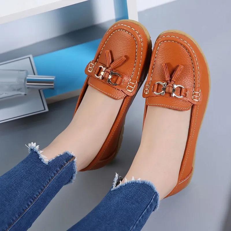 WTEMPO Soft Leather Women's Single Shoes Comfortable Flat Heel Soft Sole Tassel Metal Decoration Fashion Versatile Casual Shoes Dropshipping Wholesale