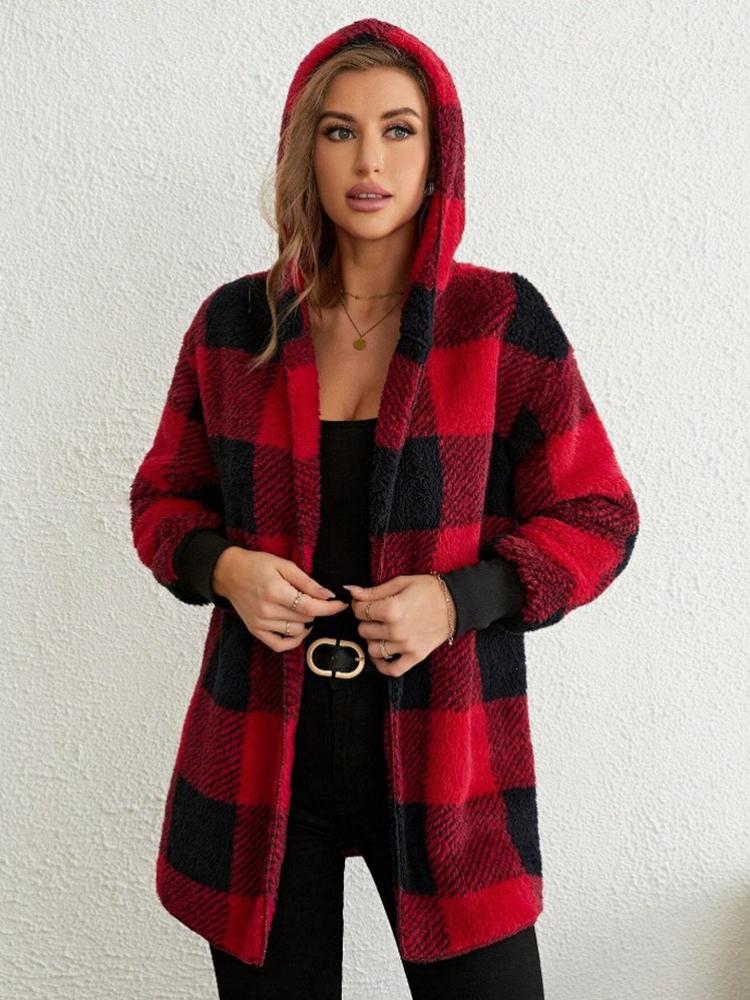 Volný kostkovaný barevně blokovaný pletený kardigan módní svetr pro ženy podzim všestranný styl