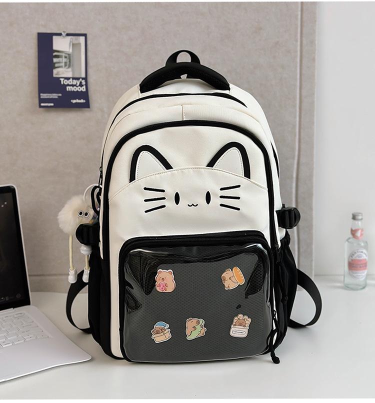 Schoolbag Japanese ins cute cat backpack pain bag transparent large-capacity schoolbag versatile casual shoulder bag