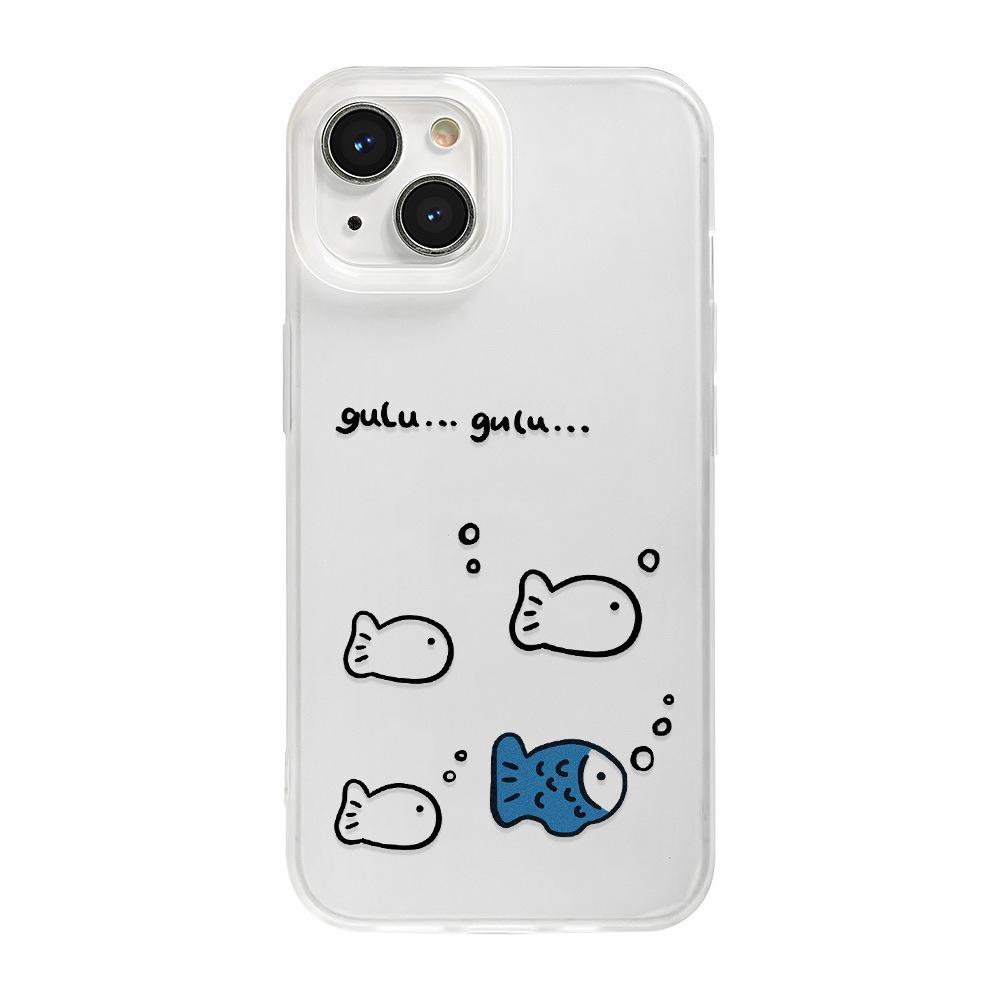 Line graffiti small fish suitable for iPhone17promax Apple 17 matte large hole mobile phone case 16/15 anti-drop x