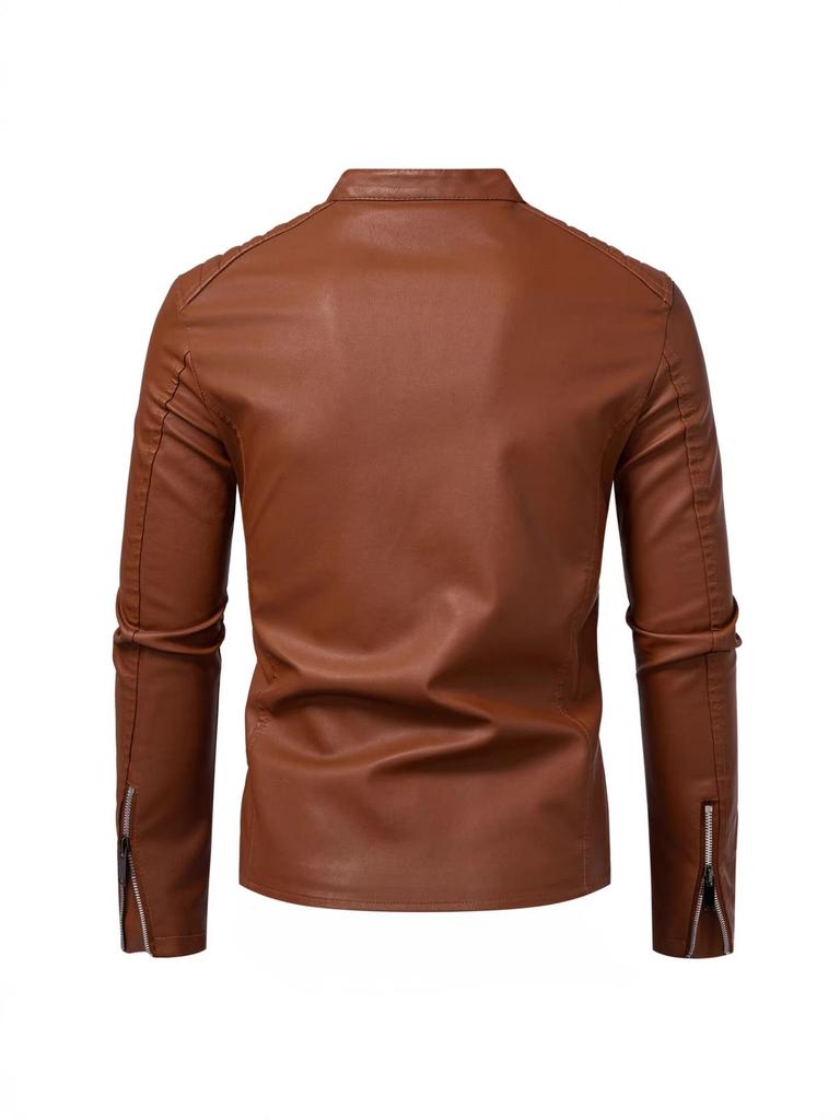 Men's Trendy PU Leather Motorcycle Jacket - Cross-Collar, Korean Style, Casual Spring/Autumn Coat