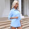 EastRogue Women's Fashion Casual Spring Fall Solid Color Print Long Sleeve POLO-Neck Blouses & Shirts