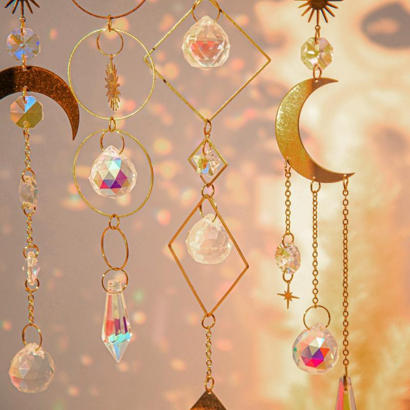 Crystal Suncatchers Wide Chime Pendants Sun Moon Prism Home Hanging Wide Chimes Window Outdoor Garden Yard Decorations Supplies