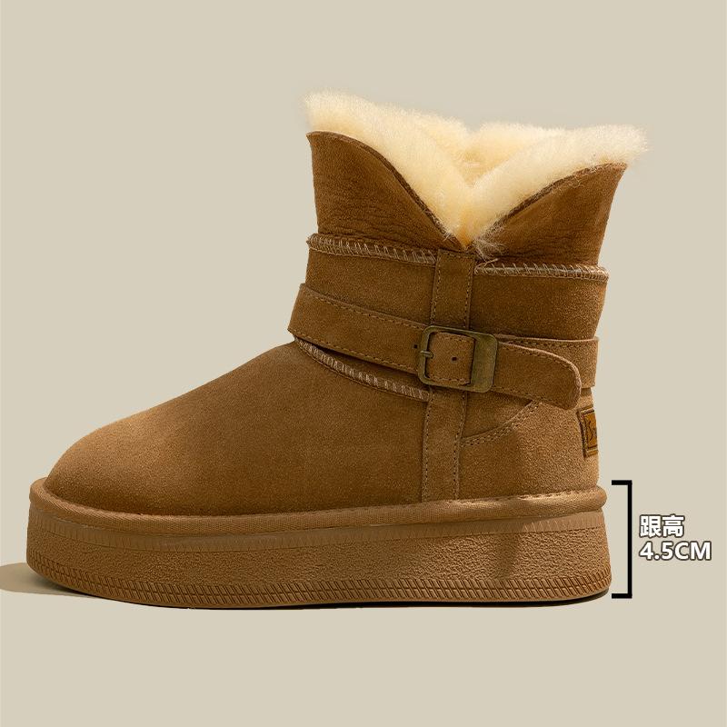 Warm flipped plush thick-soled medium tube snow boots for women to increase their height in the winter of 2025, new fluffy thickened cotton shoes