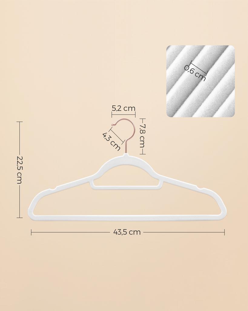 SONGMICS Velvet Hangers, Set of 30 Clothes Hanger with Rose Gold Swivel Hook, Non-Slip, and Space-Saving, 0.2-Inch Thick