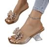 Mid-calf Shoes with Square Toe, Crystal Heels, Transparent Straps, Summer Flip-flops for Women
