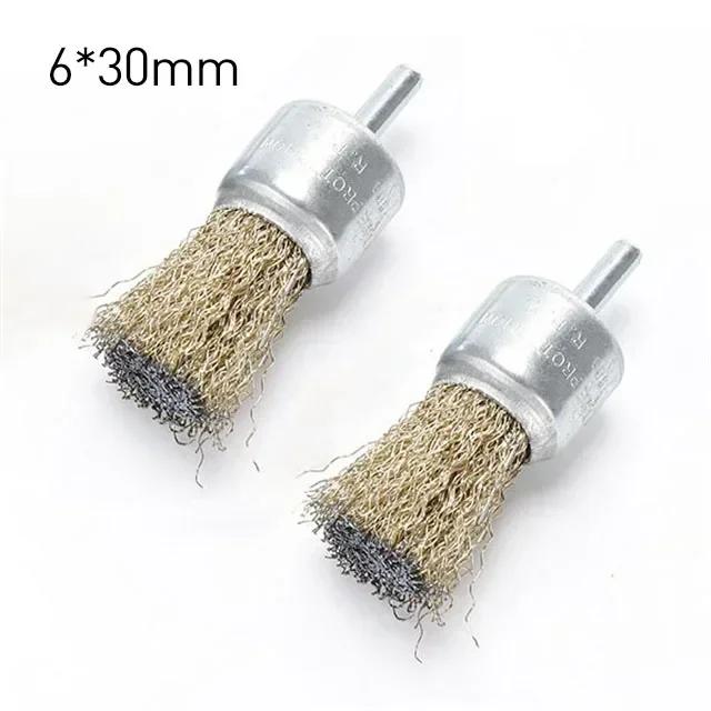 2PCS Copper Polishing & Cleaning Heads Rotary Tool 10/12/16/20/25/30mm Copper Wire Wheel Brush for Drilling Metal Rust Removal