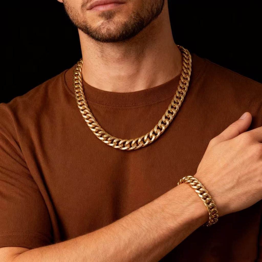 10MM Stainless Steel Curb Cuban Link Gold Color Chain Necklace for Men Jewelry Accessories