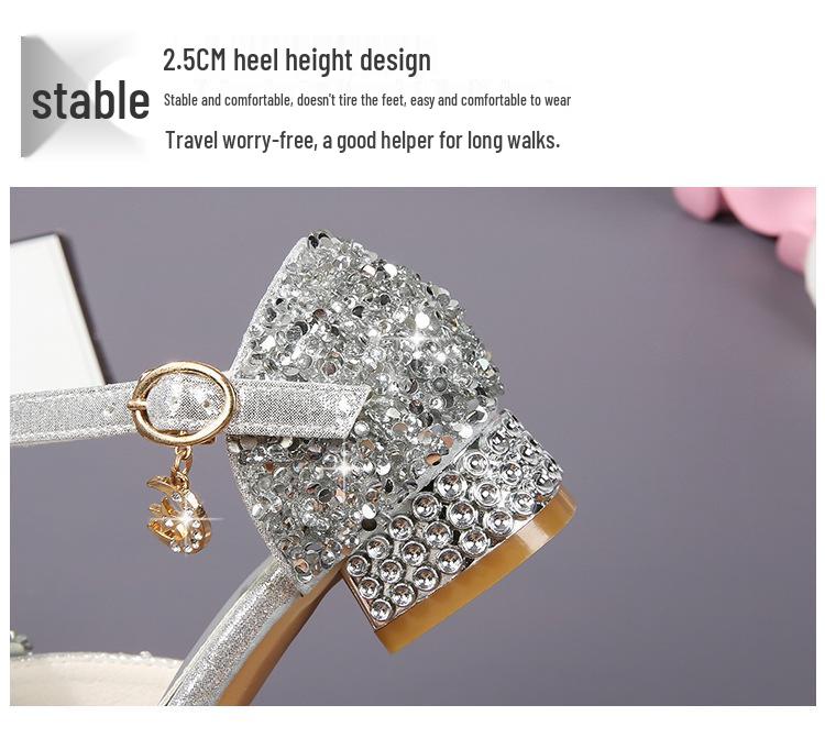 Princess Rhinestone High Heel Sandals - Non-Slip, Soft Sole Girls' Summer Fashion Shoes