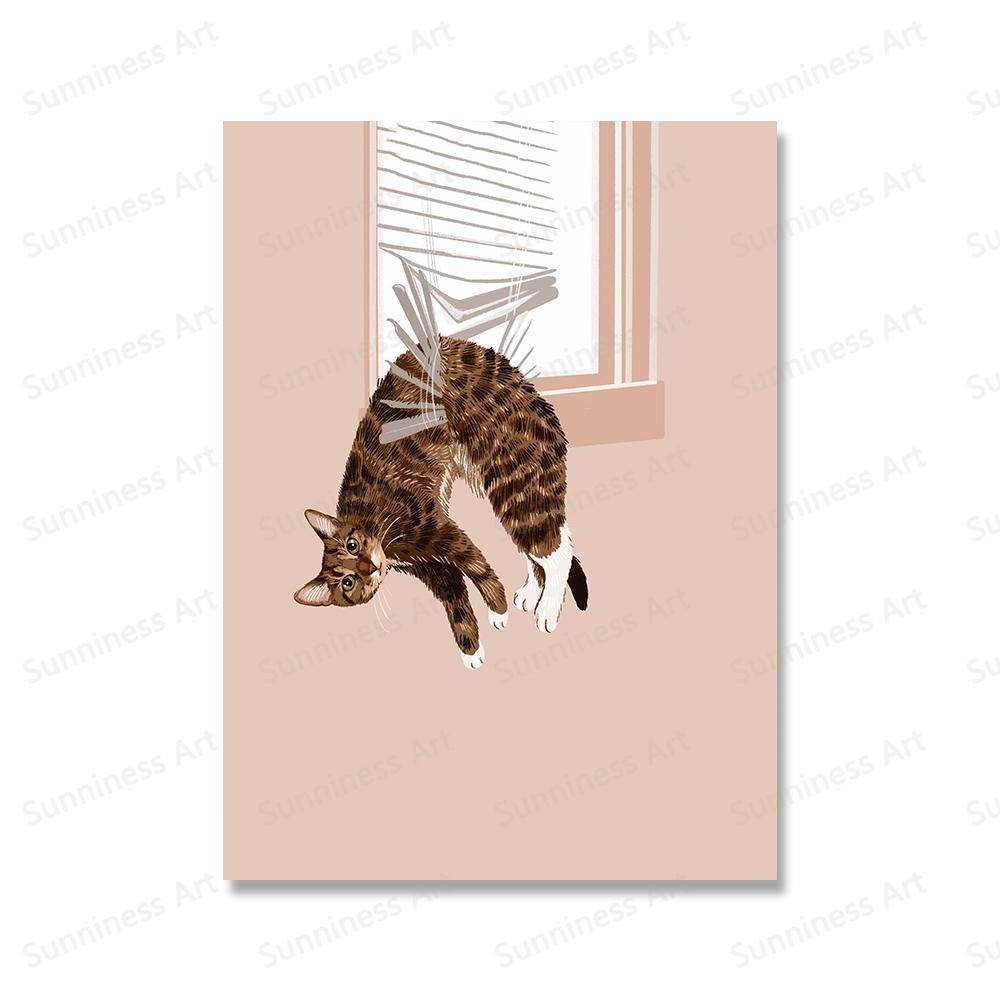 Pisică amuzantă Plante verzi Boho Artă de perete Pictură pe pânză Postere și imprimeuri nordice Poze moderne de perete pentru decorarea camerei de zi