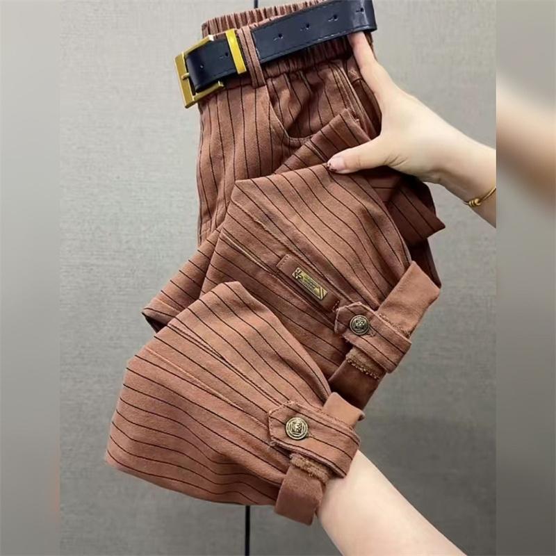 

Korean Spring Autumn Women Pants Elastic High Waist Loose Casual Washed Harem Cotton Sportspants Female Trousers M оранжевый
