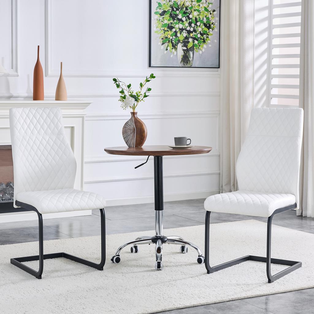 [Set of 2] Dining Chair in White Diamond Pattern: High Backrest + Comfortable Seat Cushion, Black Metal Frame Non-Slip and Durable