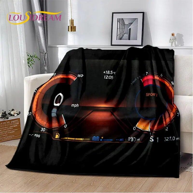 3D-Rennwagen-Armaturenbrett, weiche Plüsch-Steppdecke, Flanelldecke, Überwurfdecke für Wohnzimmer, Schlafzimmer, Bett, Sofa, Picknick-Abdeckung