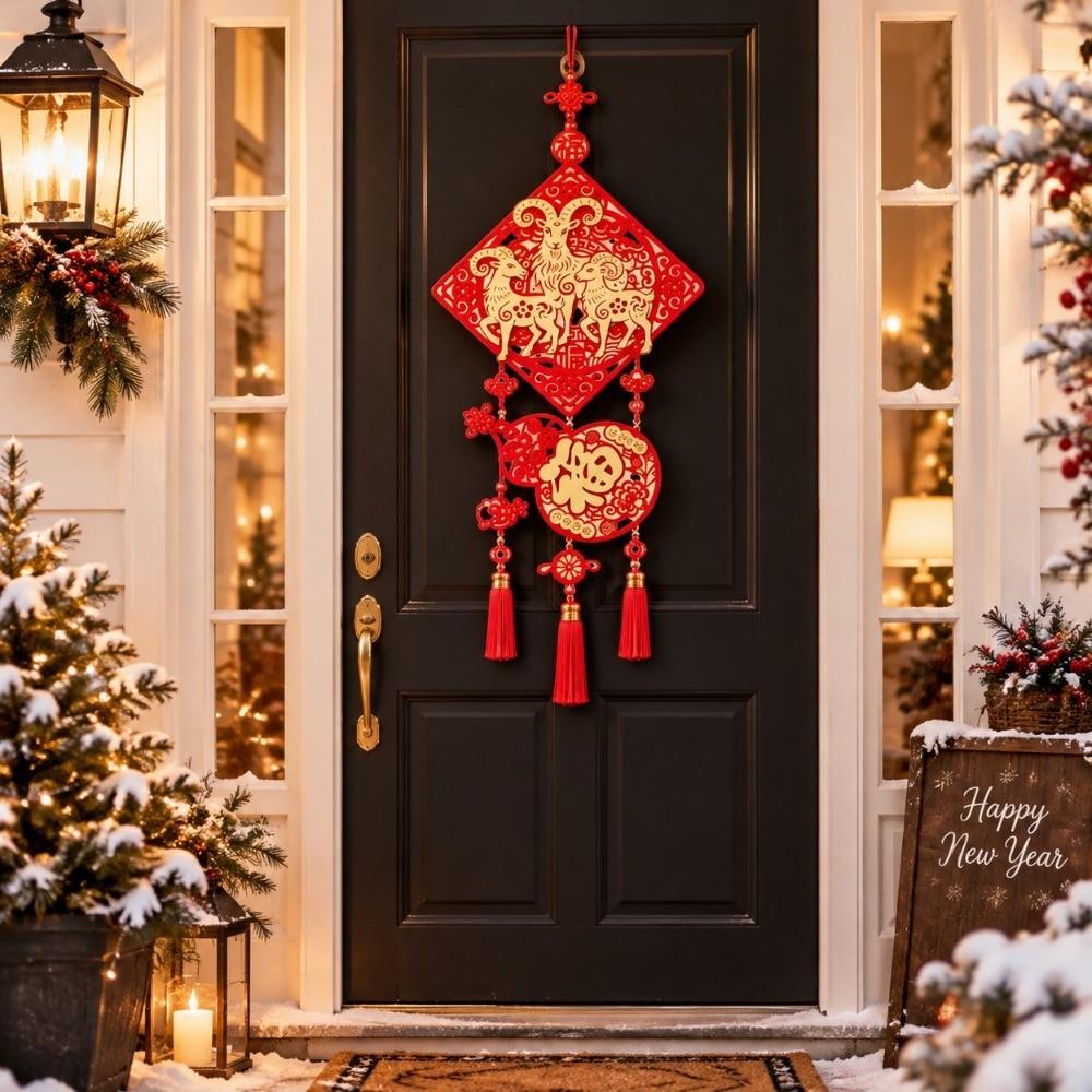 With Tassel Zodiac Goat Hanging Ornaments Flocking Spring Festival Pendants Home