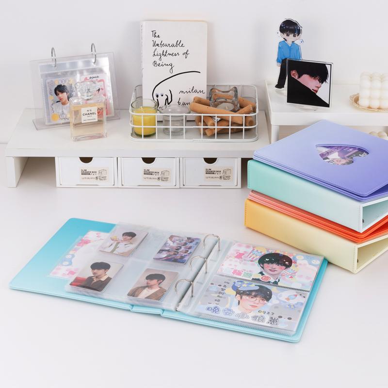 Sweet Macaron Gradient A5 Binder Heart Cutout 3-Ring Loose-Leaf Album, Cute Card Holder for K-Pop Idol Photo Cards Collection