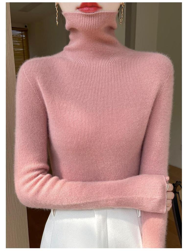 Women's High-Neck Slim-Fit Knit Sweater - 2024 Autumn/Winter Korean Style