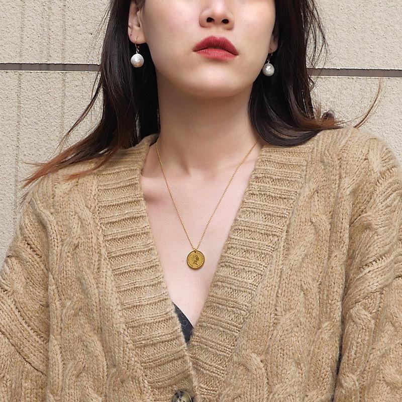 Gold Heart Letter Coin Necklace - Retro European American Style for Women