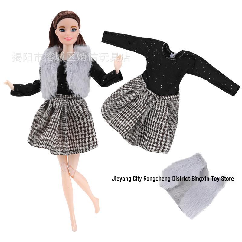 11-Inch Barbie Doll 3-Piece Fashion Set: Woolen Coat & Dress