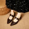Women's Coarse Heel Shoes Autumn New Pointed Head Shallow Mouth Metal Buckle Anti-slip Wear-resistant Low-top Shoes