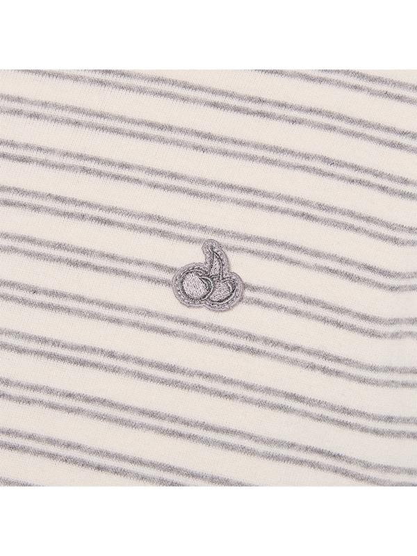 KIRSH Cherry Stripe Round Neck Long Sleeve Top [Melange Grey]