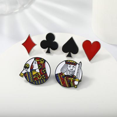 Playing Card Metal Brooch Hearts and Spades Alloy Badge Poker Character Head Brooch