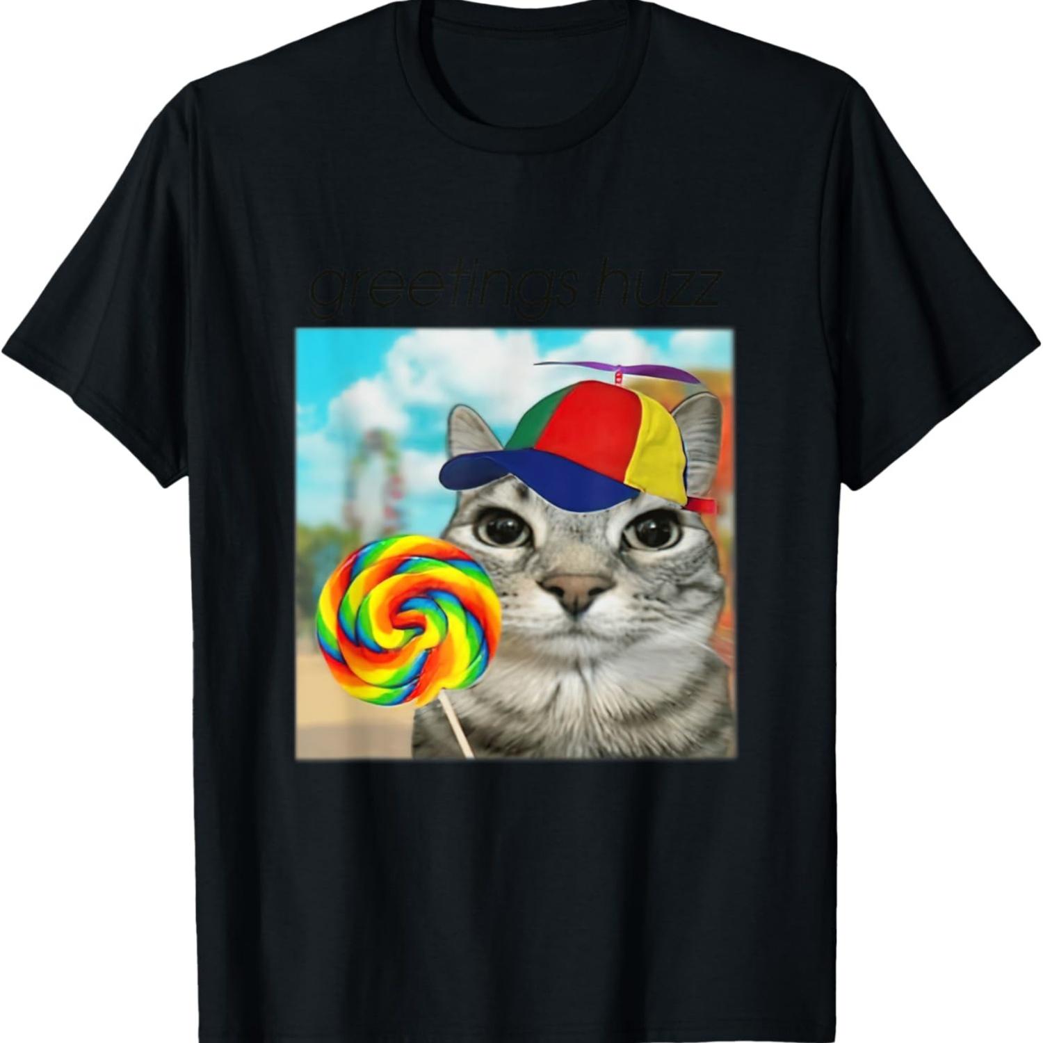 Gen Alpha Humor Cat Lollipop Funny Greetings Huzz Meme Men Women Kids T-Shirt S чёрный