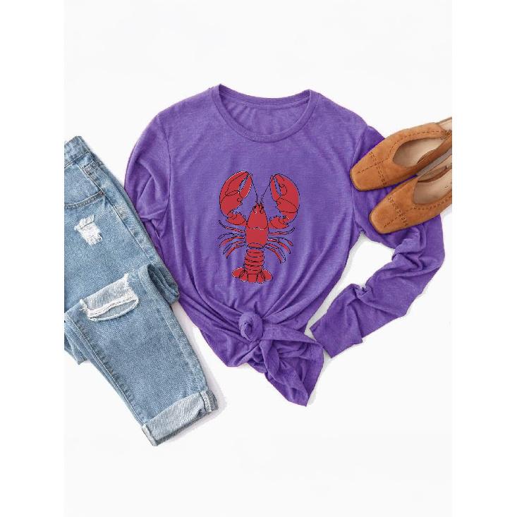 Women's Casual Sports Long Sleeve The Crab Pattern Design, with Its Loose Fit, Is Comfortable and Suitable for Young People's Daily Wear, Ideal for