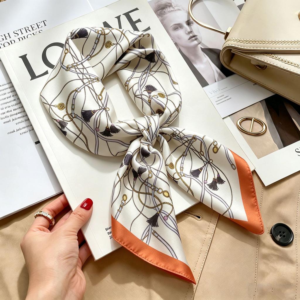 Simple temperament Spring and summer female imitation silk scarf versatile Korean version casual small square scarf neck protection decorative scarf