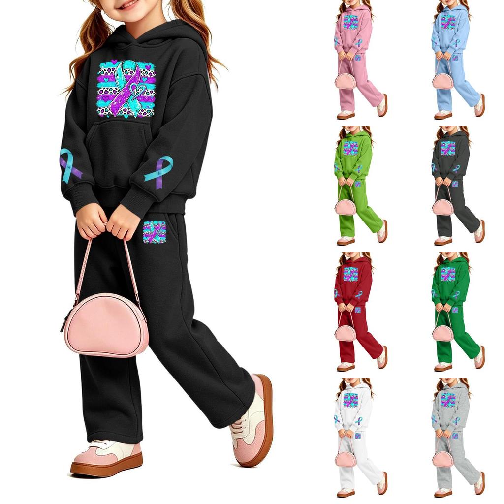 Girls' Print Hoodie and Sweatpants Set, 2-Piece Outfit for Casual Wear