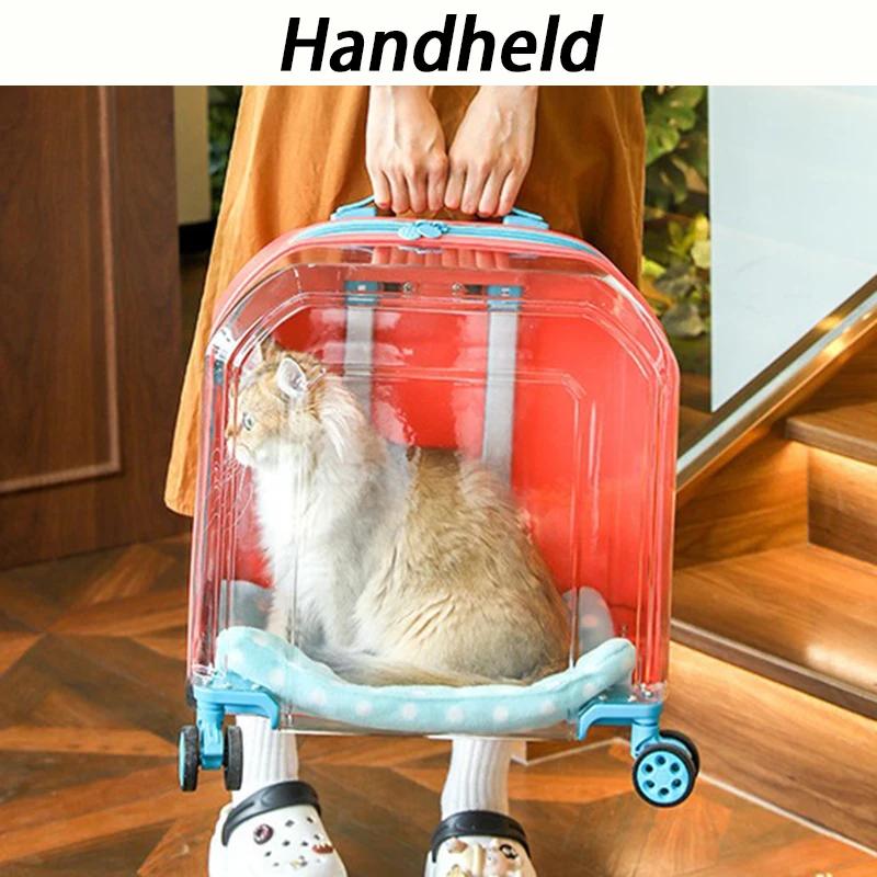 Transparent Cat Stroller 4 Wheels Sturdy Cheap Transport Stroller Cat Puppy Carrier Trolley Case Luxury Pets Supplies Outdoor