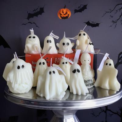 1 pièce Bougie Cire Fantôme - Bougie sans fumée, Convient pour la décoration intérieure, Décorations de fête d'Halloween, Bougie parfumée d'ambiance
