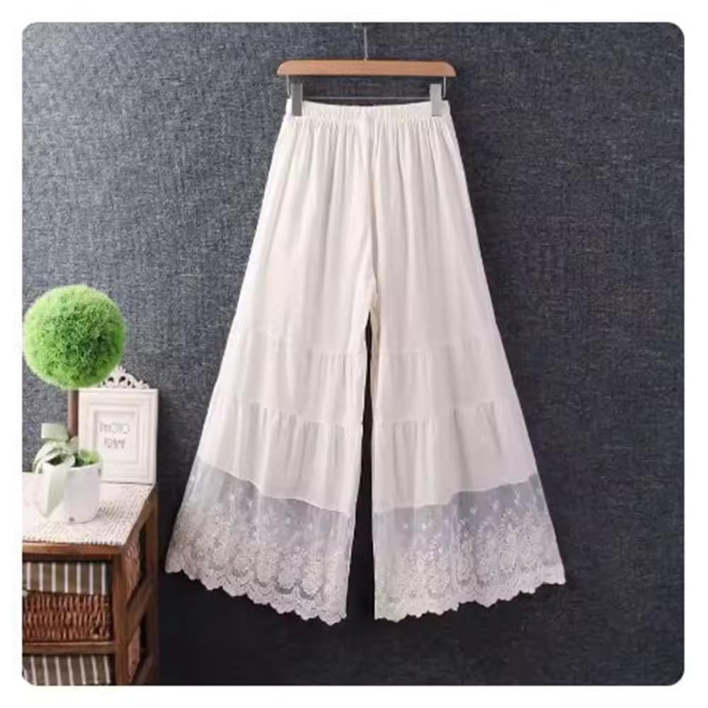 Женские весенние легкие брюки-клеш однотонные с эластичными внутренними леггинсами на кружевной подкладке XS