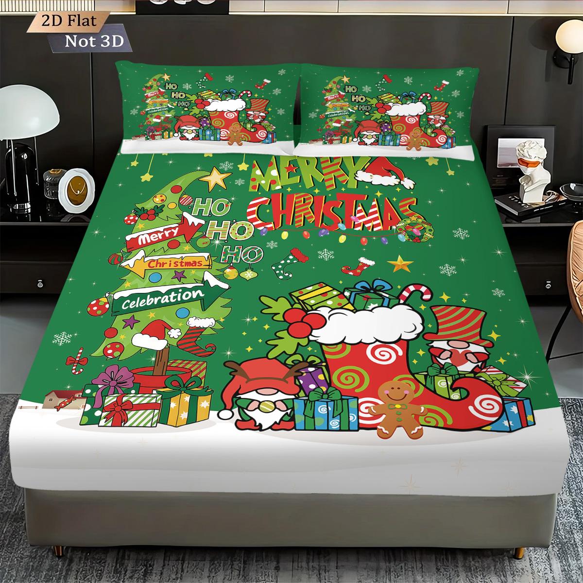 

3 предмета зеленый мультяшный принт рождественской елки бесшовный комплект пододеяльника, несколько размеров, украшение для праздничного постельного белья для спальни, машинная стирка 90x191cm