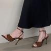 Fashion 2025 New Fashion Hollow Out Metal Buckle Woman Sandals Cozy Silk Ankle Strap Sexy Pointed Toe High Heels Party Dress Shoes