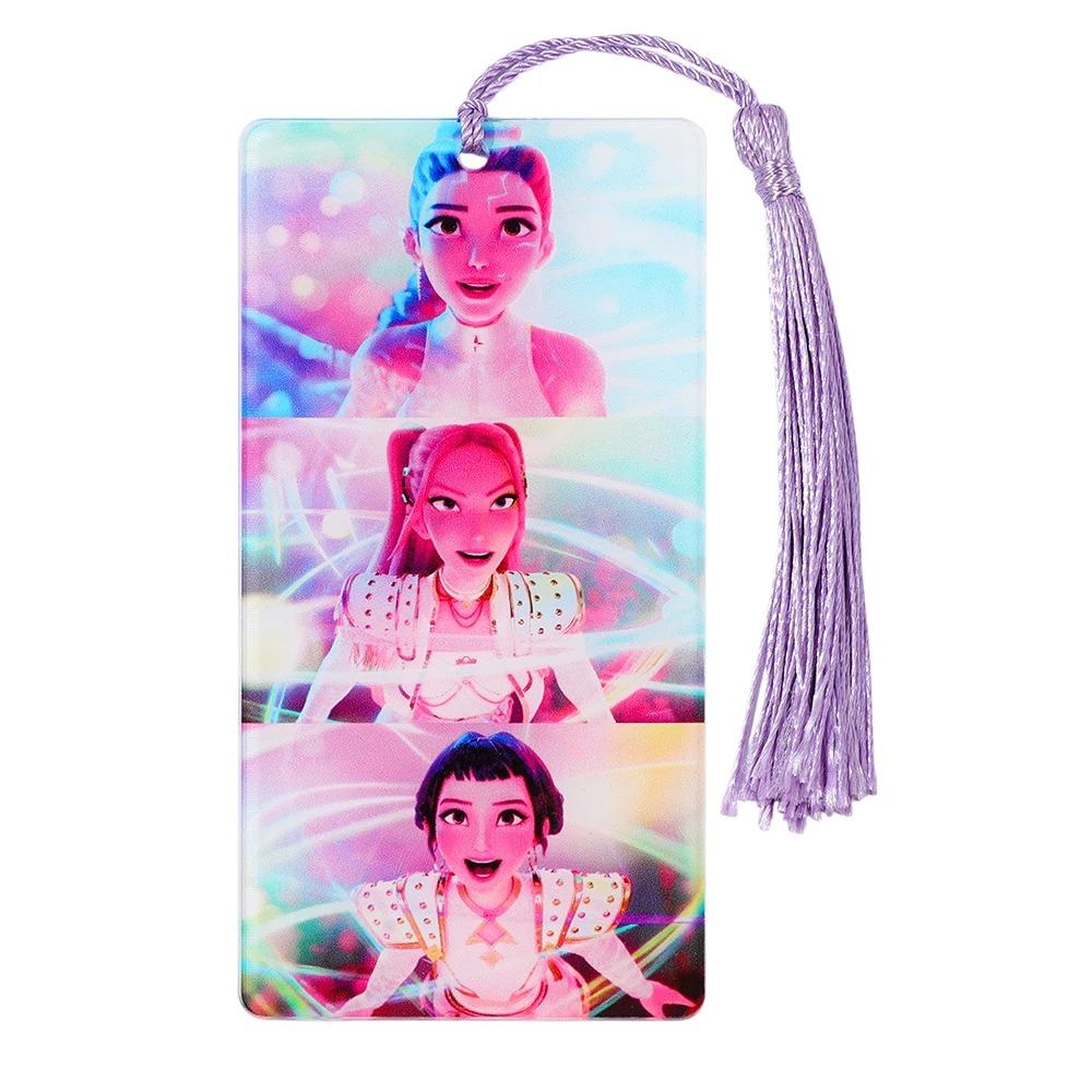 

K-Pop Demon Hunters Acrylic Bookmarks with Tassel Cartoon Theme Decorative Literary High Quality Gifts for Reading Lovers and Book Fans