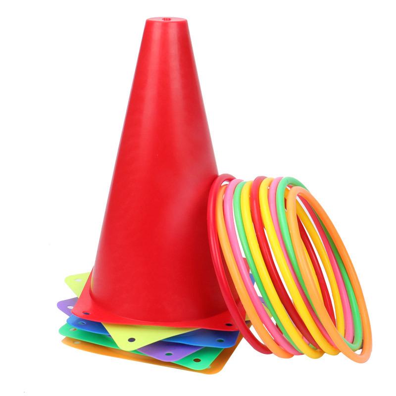 Ring Toss Sensory Training Set: Plastic Rings, Obstacle Barrels & Ice Cream Cone Rings for Outdoor Play