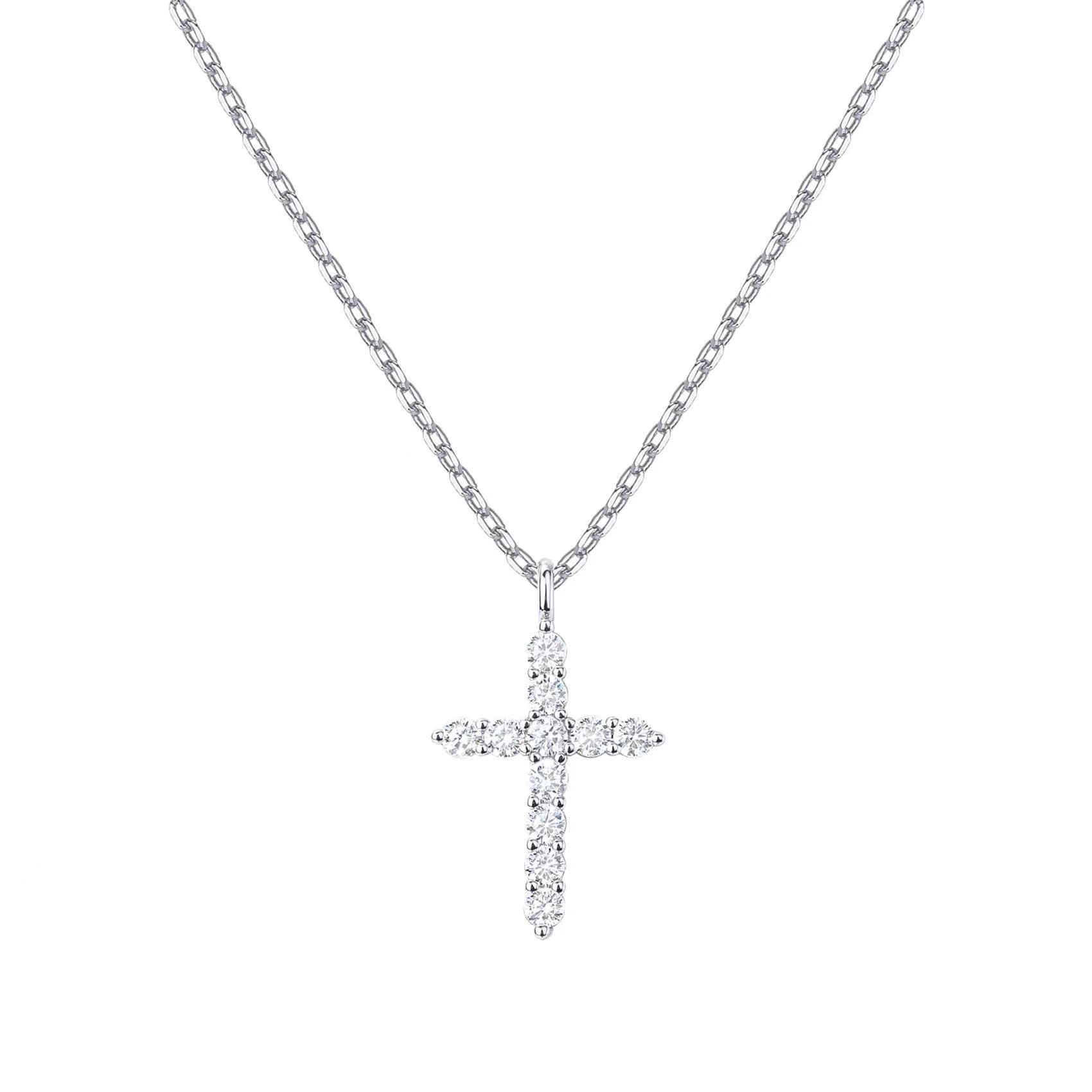 

S999 Sterling Silver Diamond Cross Necklace - Versatile, Luxurious, and Stylish for Women. Pure Silver