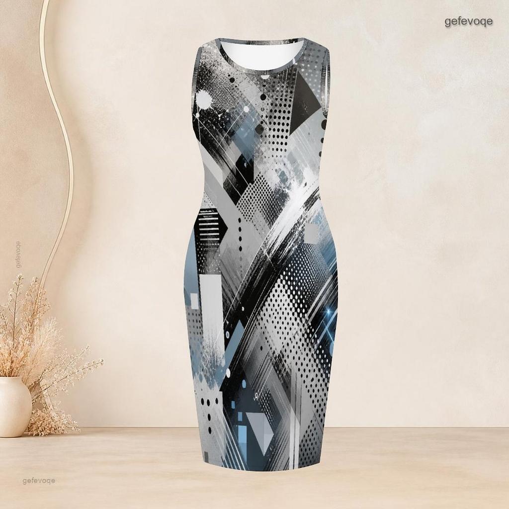Women Plus Size Two Piece Set Printed Sleeveless Bodycon Dress Long Sleeve Open Cardigan Black Golden