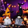 Bat Spider Pumpkin Elements Halloween Light Up Gnome Decoration, Spooky Orange Black Swedish Tomte Elf Figurine, Decorative Plush Dolls for Fall Cute