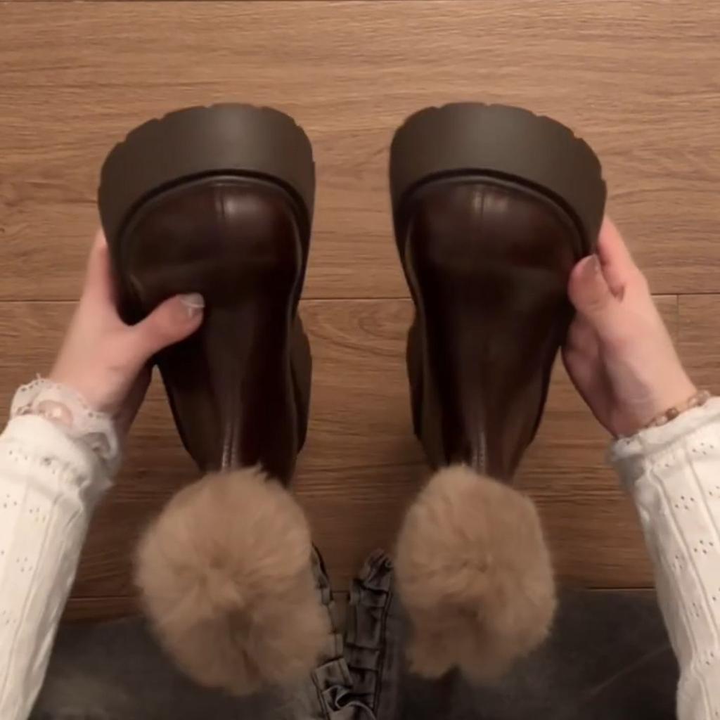 Okrągły nosek ciepłe małe grube podeszwy puszyste zimowe krótkie botki moda śniegowce damskie spice girl aksamit