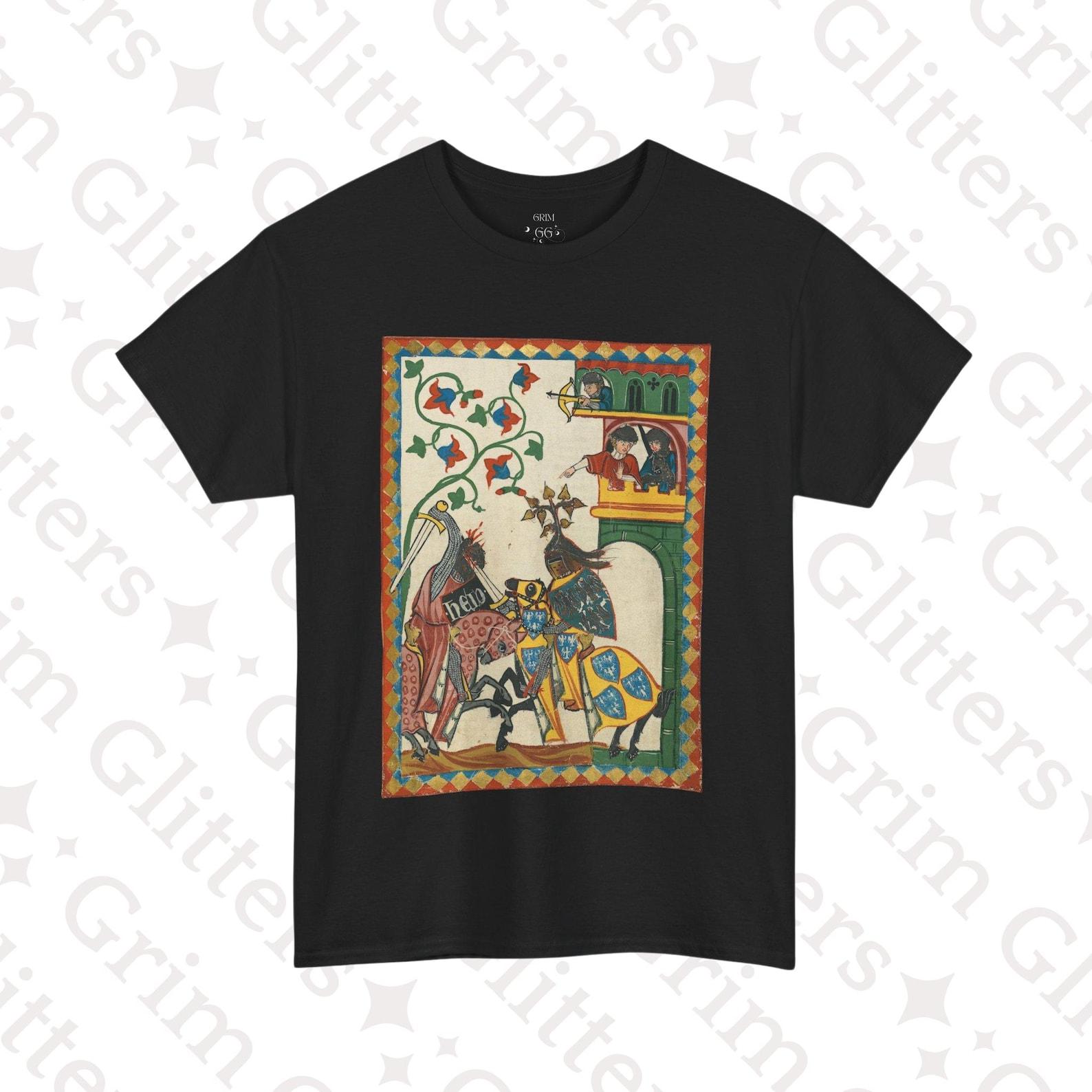 Friedrich von Leiningen T-Shirt: Codex Manesse, Medieval Knight Combat, German Art Tee M