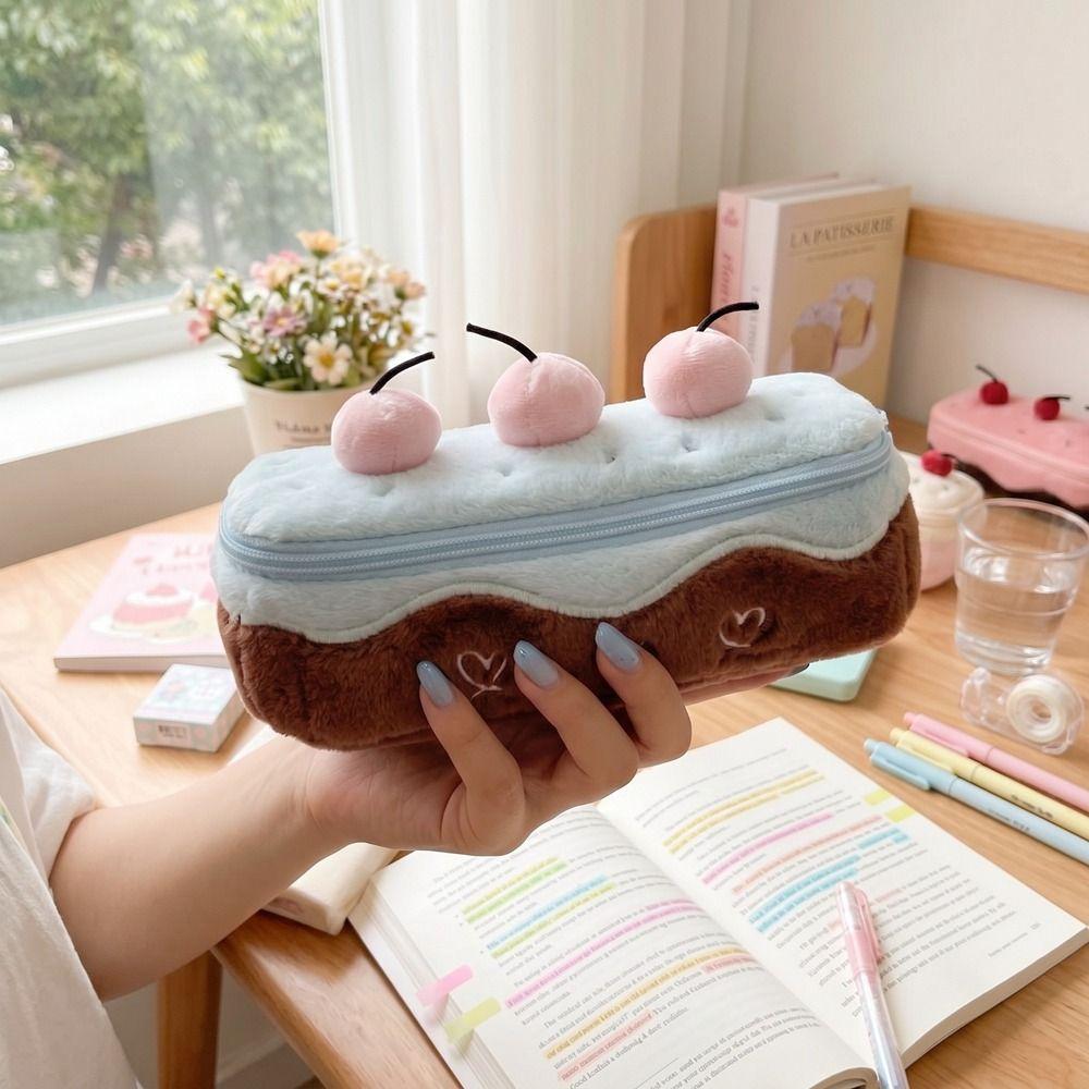 Cake Kawaii Pencil Case Heart Pencil Pouch Fashion Plush Cherry Pen Bag School Supplies